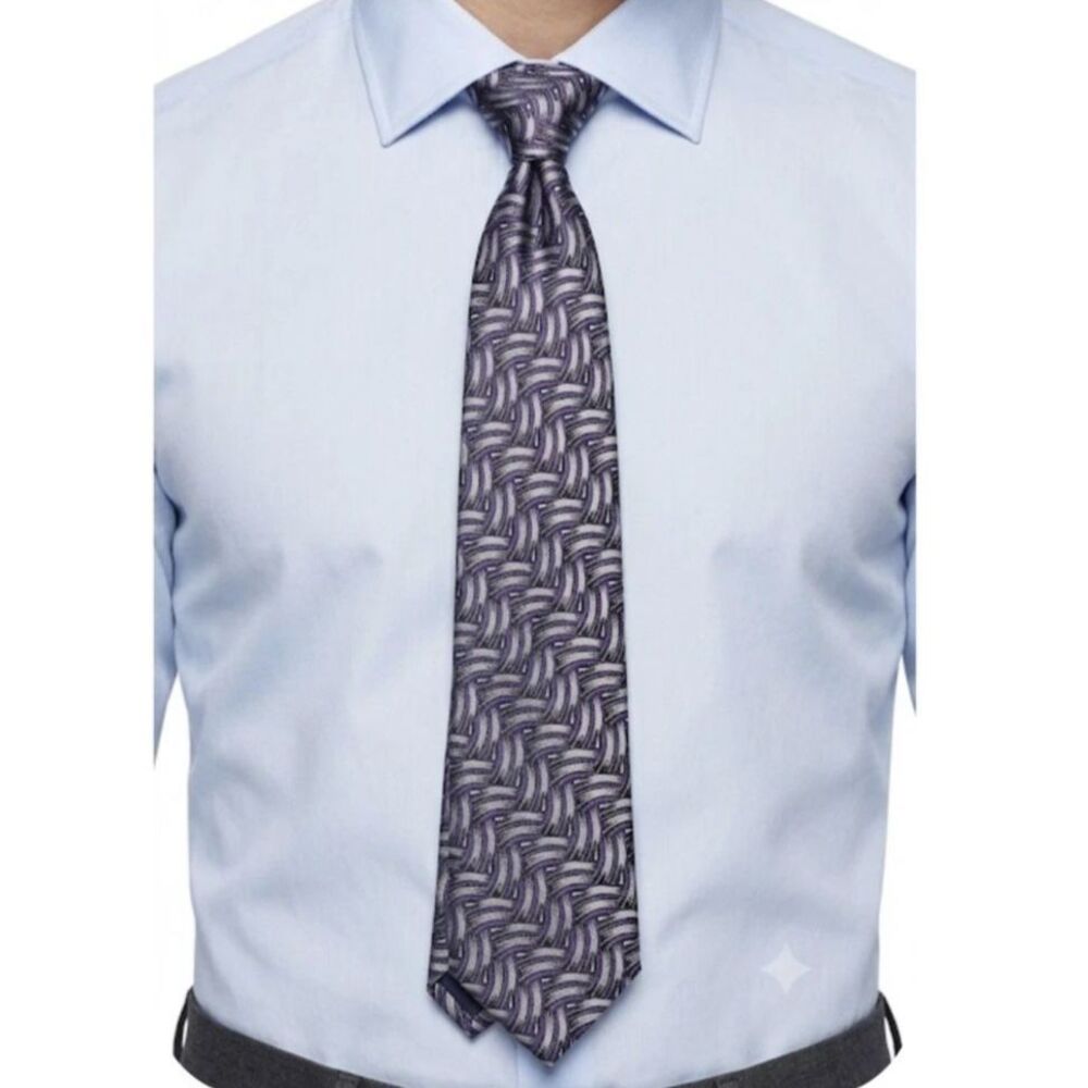 Polo Ralph Lauren Men's NWT Gray Purple Geo Weave Print 100% Silk Long Tie